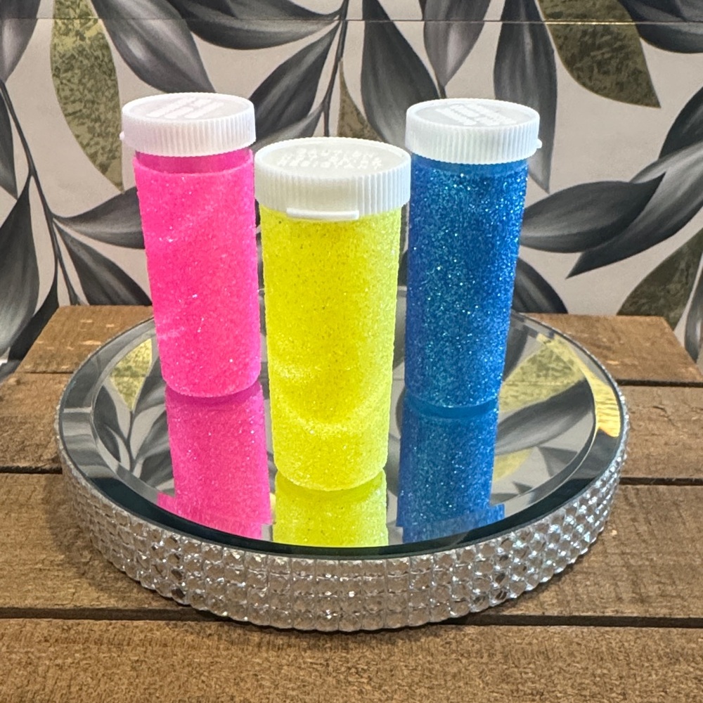 Handmade glittered medicine bottles